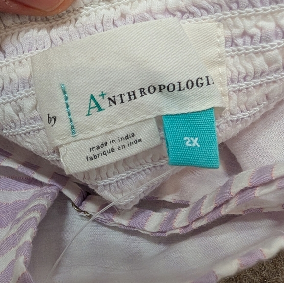 Anthropologie Plus Bustier Striped Smocked Crop Top Y2K Spaghetti Straps 2X - Picture 9 of 12